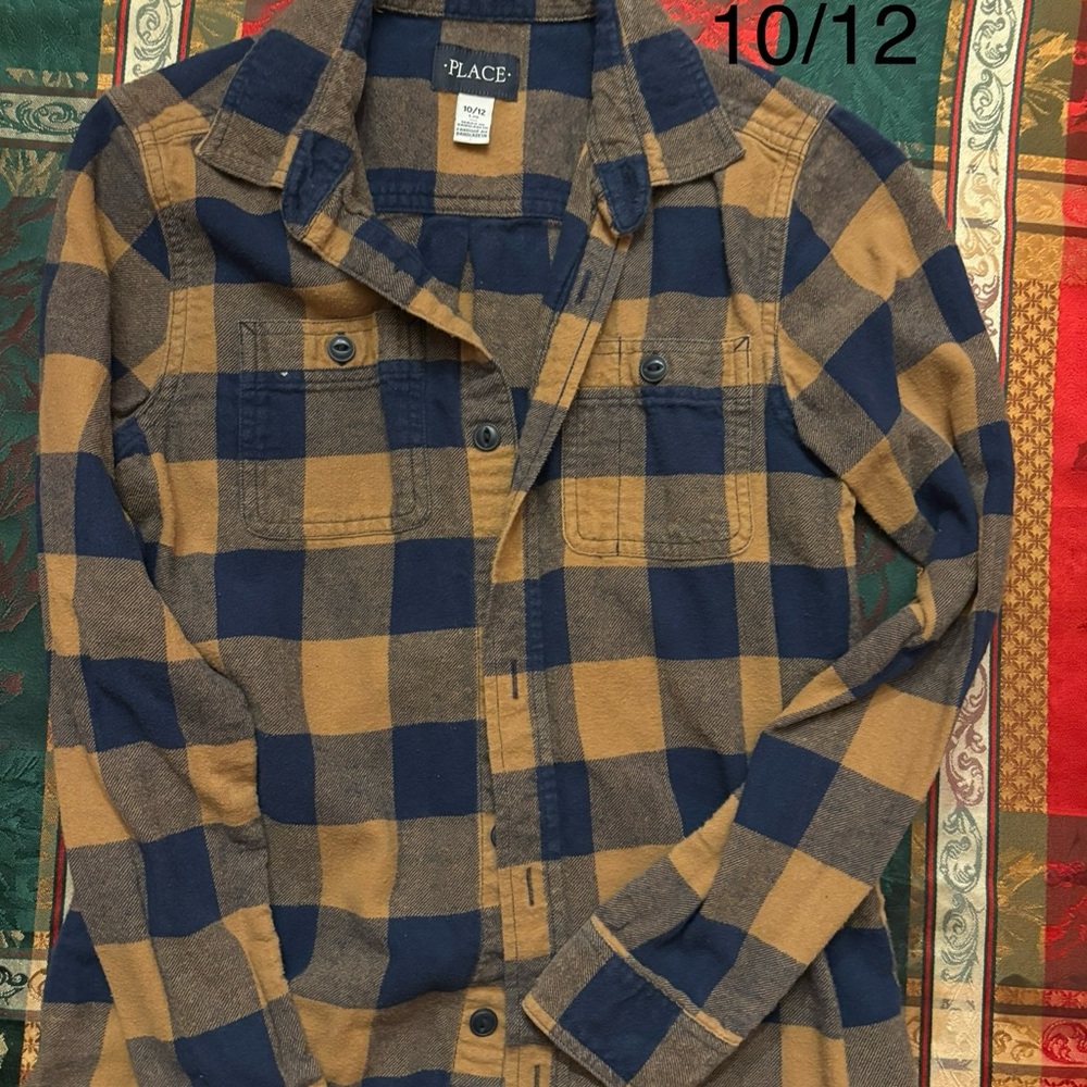 The Children's Place Blue and Tan Plaid Button Down Shirt